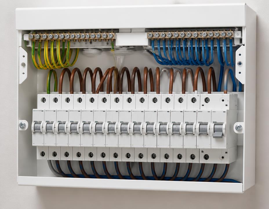 Newly installed consumer unit with neat wiring