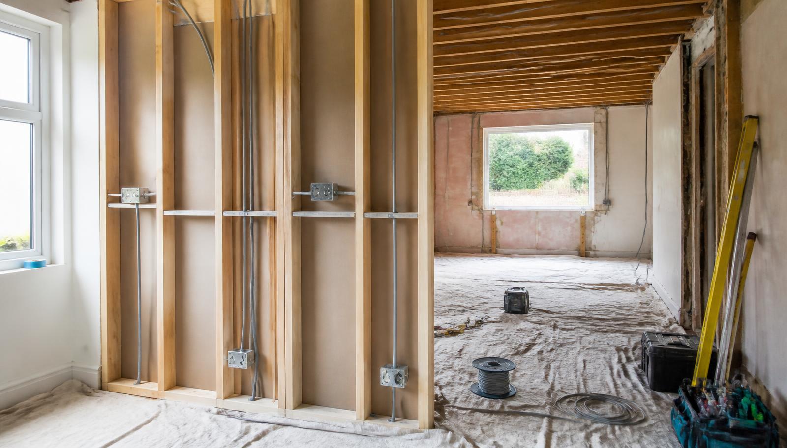 New electrical cabling run through stud walls during a house rewire